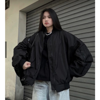 Áo Bomber Jacket Tay Nhún Nam nữ - dù 2 lớp dày dặn form rộng siêu xinh