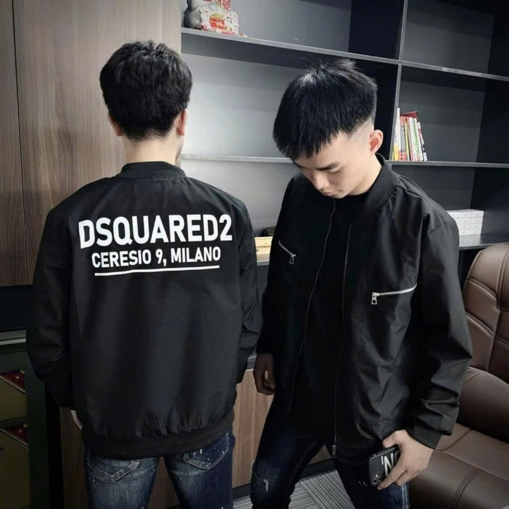 Áo bomber nam DSQ2 bản basic, Áo khoác gió dsq2 hai lớp, Áo khoác gió đen mix 2 khóa, Áo khoác gió DSQ Milano
