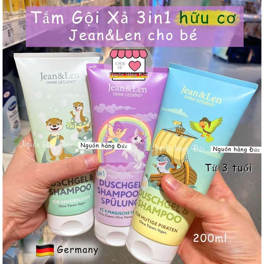 Sữa tắm, gội, xả hữu cơ trẻ em 3in1 Jean&len Đức (Chuẩn nội địa Đức)- tắm gội cho các bé trai, gái - Nguồn hàng Đức