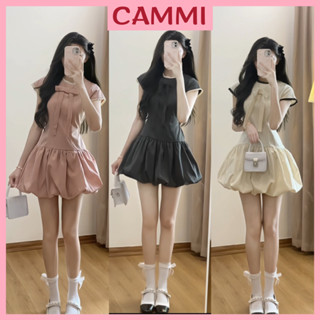 Váy Nữ Dáng Bí Cổ Tròn Phối Nơ Ngực, Đầm Nữ Chân Váy Dáng bí xoè ngắn Phối Ren Phong Cách Hàn Quốc HB802