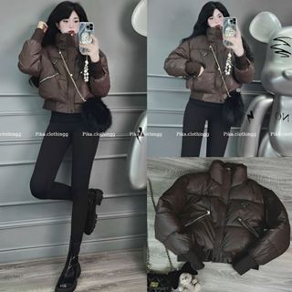 [HÀNG QC] Áo Khoác Phao Da Béo Nữ Phối Khoá Dáng Ngắn Croptop Bo Chun Len, Áp Phao Da Túi Kéo Khoá PIKA.CLOTHINGG