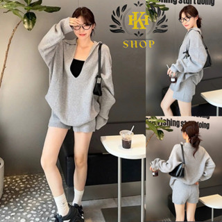  Set đồ nữ Set 3 món áo len cổ V phối quần sooc Chất vải bozip phong cách trẻ trung năng động 