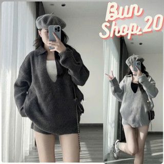  Set đồ thu đông Set đồ nữ quần đùi áo cổ chữ V Chất vải bozip phong cách trẻ trung năng động Bun Shop 