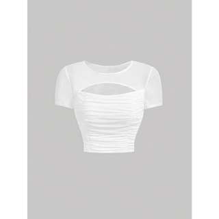 [Bigsize 45-80kg / Order] Áo thun xếp li lưới tay ngắn phong cách sexy