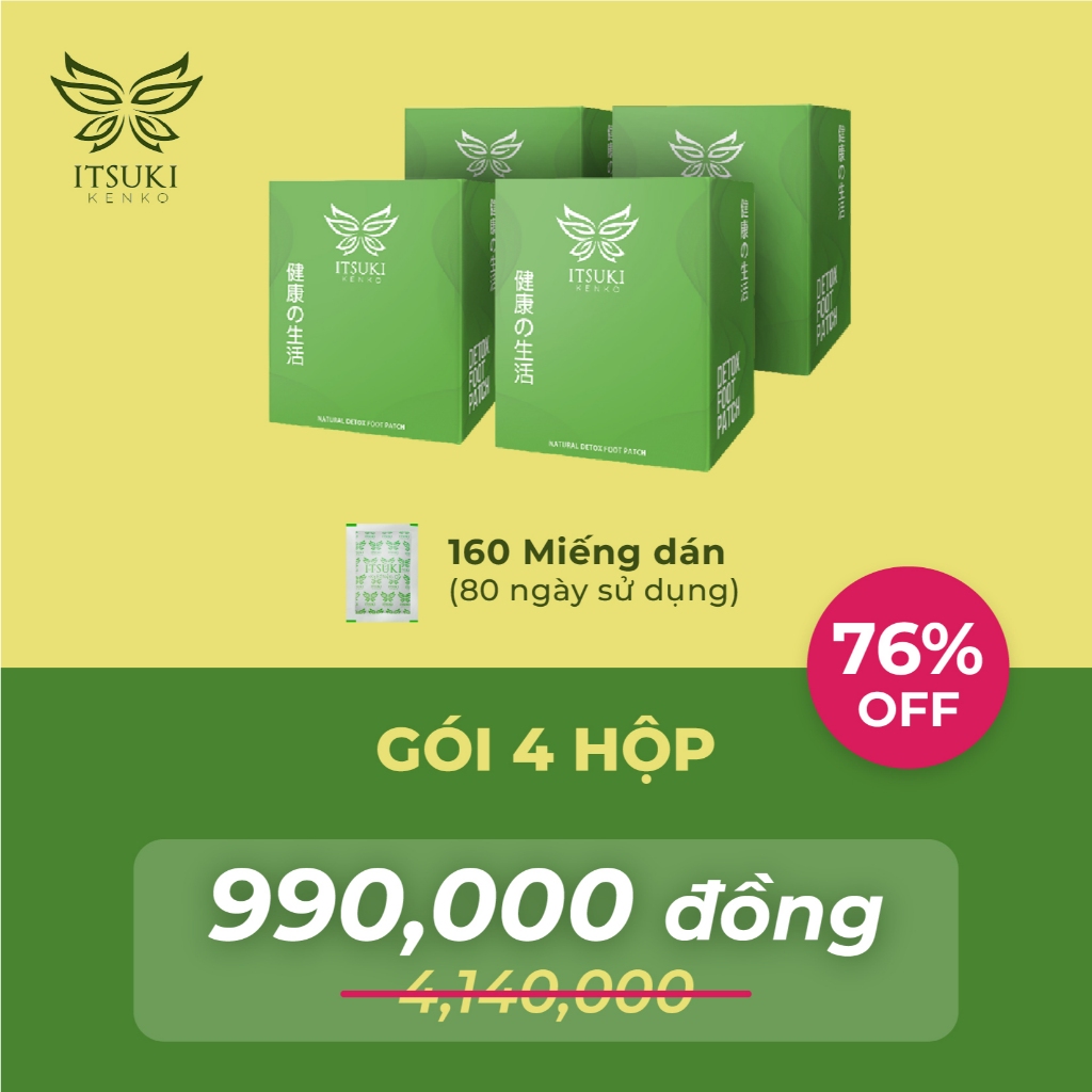 [Mua 2 tặng 2] Chính hãng 100% - Miếng dán làm sạch và thải độc bàn hân Itsuki Kenko - 160 miếng / 4 hộp