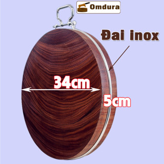 Thớt nghiến đá Tây Bắc có đai inox dùng quán ăn nhà hàng OMDURA, thớt gỗ nghiến 34 kháng khuẩn