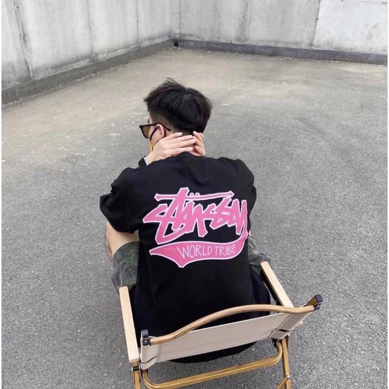 ÁO THUN STU.SSY WORLD TRIBE LOGO HỒNG LOGO XANH - TEE STUSSY WORLD TRIBE 058 CAO CẤP VNXK FULL TEM T