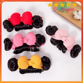 Băng Đô Turban Tóc Giả cho bé gái, băng đô kèm búi mái đen cho bé gái xinh