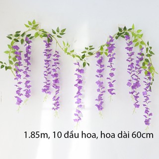 Dây hoa hoa tử đằng giả dài 1.8m 9 đầu hoa 60cm bằng lụa dùng trang trí nhà cửa khung cửa tiệc cưới tuyệt đẹp