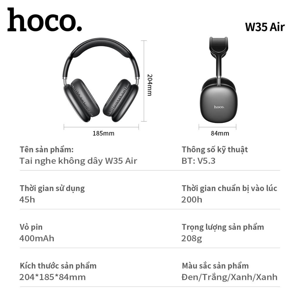 [Tặng bọc tai nghe] Tai nghe chụp tai BLUETOOTH 5.3 Air - Pin trâu - Bass mạnh - Smartcom - W35 | BigBuy360 - bigbuy360.vn