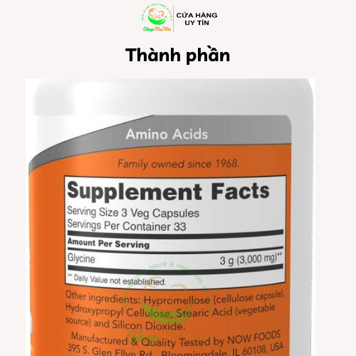 Viên uống giảm stress, căng thằng, hỗ trợ ngủ ngon bổ sung Glycine 1000mg Now Foods 100 viên.