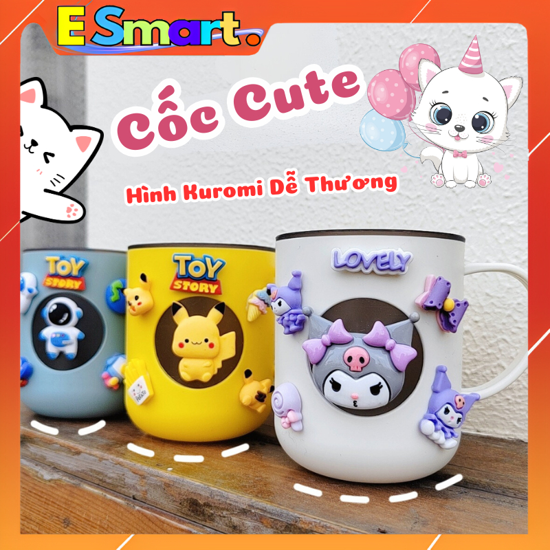 Cốc Uống Nước Cute Hình Kuromi Sanrio Dễ Thương - Ly Uống Nước Cute In Hình Kuromi, Thỏ Hồng Dung Tí