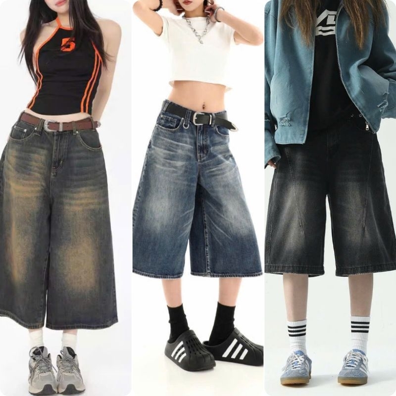 Quần short jeans baggy lửng nữ ống thẳng suông mới siêu cá tính 3 màu pha đẹp