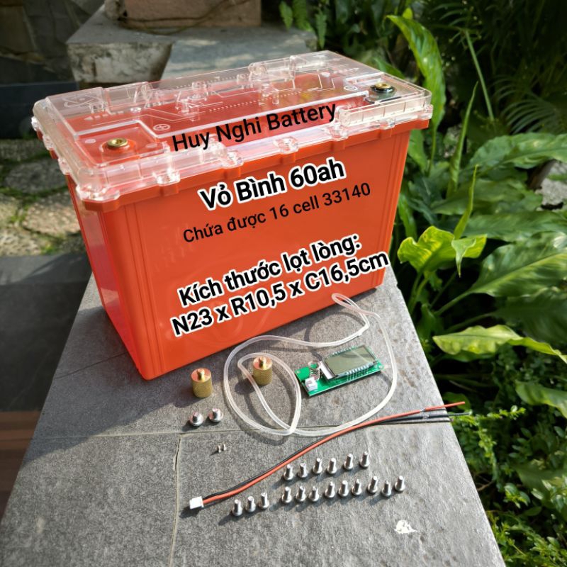 Vỏ Bình  60-75AH Kín Nước,  Chứa Được 20 Cell 33140 Có Led Báo Pin