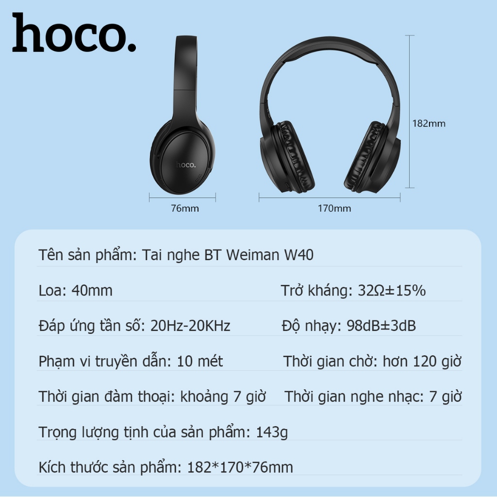 Tai nghe BLUETOOTH 5.3 Hoco, Headphone thời trang, siêu êm Smartcom phân phối - W40 | BigBuy360 - bigbuy360.vn
