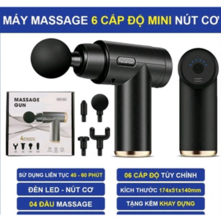 Máy Mát Xa Cầm Tay DIDOOGLT - Súng massage mini Với 4 Đầu Thay Thế 6 Cấp Độ, Đấm Lưng, Cổ Vai Gáy Cao Cấp
