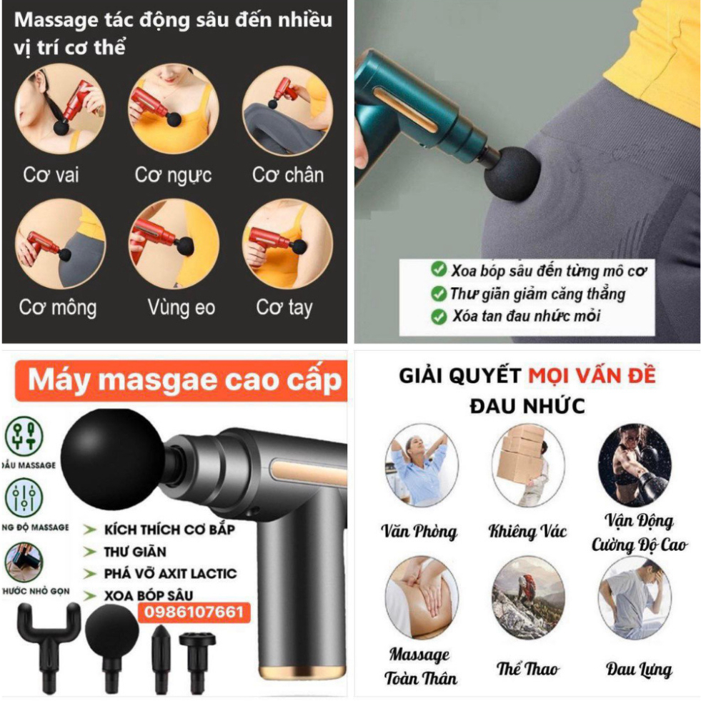 Máy Mát Xa Cầm Tay DIDOOGLT - Súng massage mini Với 4 Đầu Thay Thế 6 Cấp Độ, Đấm Lưng, Cổ Vai Gáy Cao Cấp