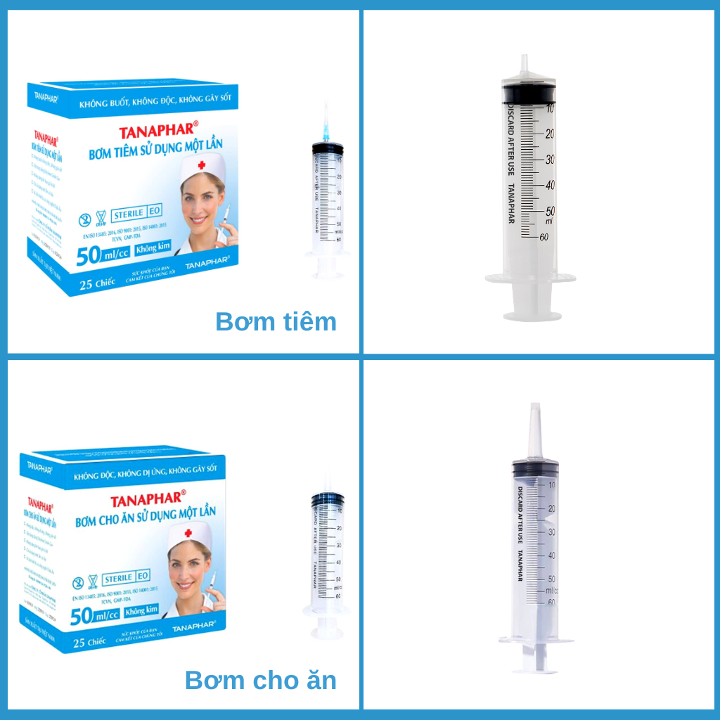 ❤️ [HỘP 25 CÁI] Bơm cho ăn sử dụng 1 lần 50ml/cc,ống Bơm tiêm y tế cho ăn 50ml,Xilanh xi lanh bơm ti