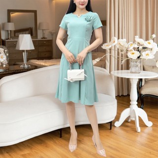 Váy công sở thiết kế trẻ trung sang trọng kết hoa ngực AMYRA, đầm dáng xòe có túi mặc đi tiệc,đi làm,đi chơi DA134