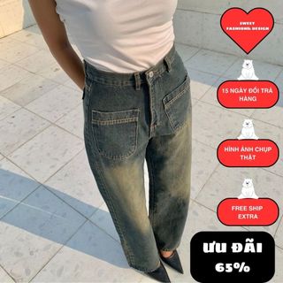 Quần jean nữ SWEET STUDIO  ống suông lưng cao cạp cao basic đơn giản dành cho nữ