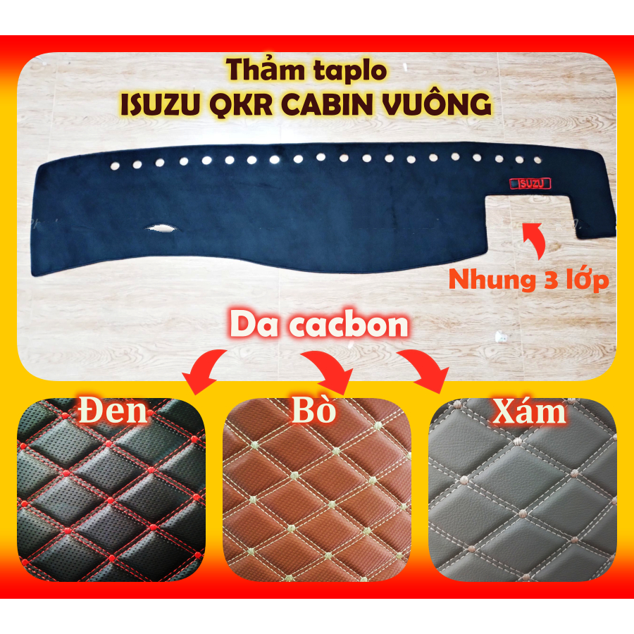 Thảm da lót chống nắng taplo xe tải Isuzu QKR270 1 tấn 9 2 tấn 4 2 tấn 8 phiên bản đầu vuông đời 202
