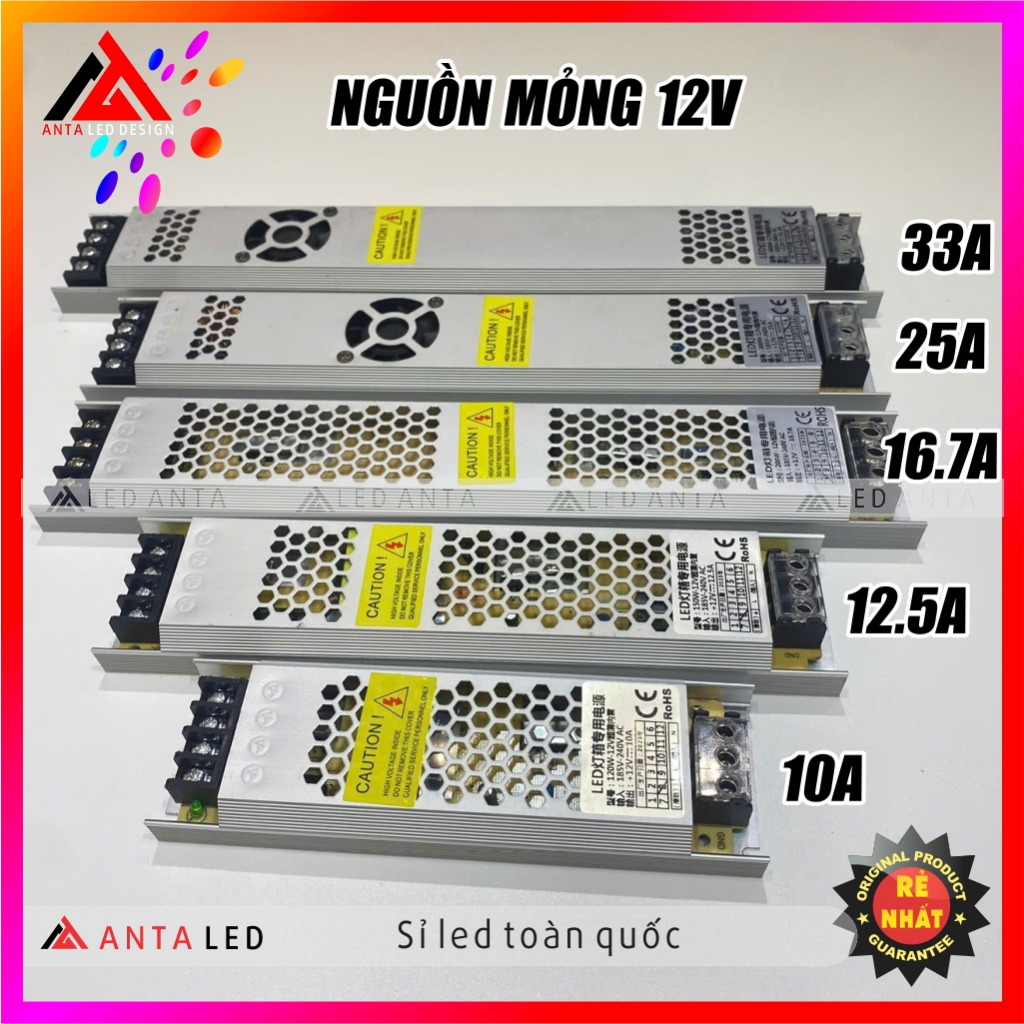 Nguồn led 12v mỏng 25a (300w), 16,7a - 12,5a - 10a dùng cho đèn led