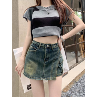Chân váy jean chữ A dáng ngắn [quần giả váy] cạp cao có quần lót trong trẻ trung năng động chất liệu jean cao cấp c56
