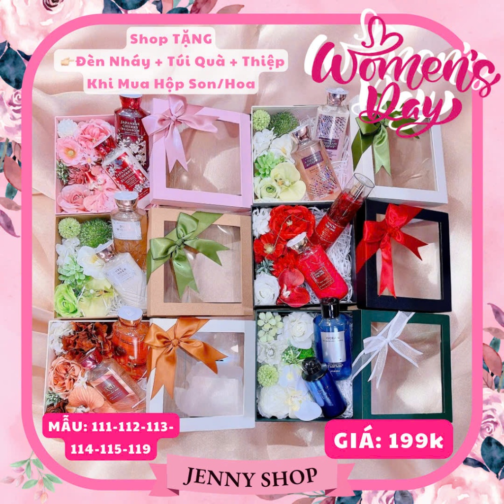 Hộp Hoa Sáp / Lụa Thơm Siêu Sang Chảnh (full box kèm đèn + thiệp chữ) - Hộp Hoa Đựng Son Quà