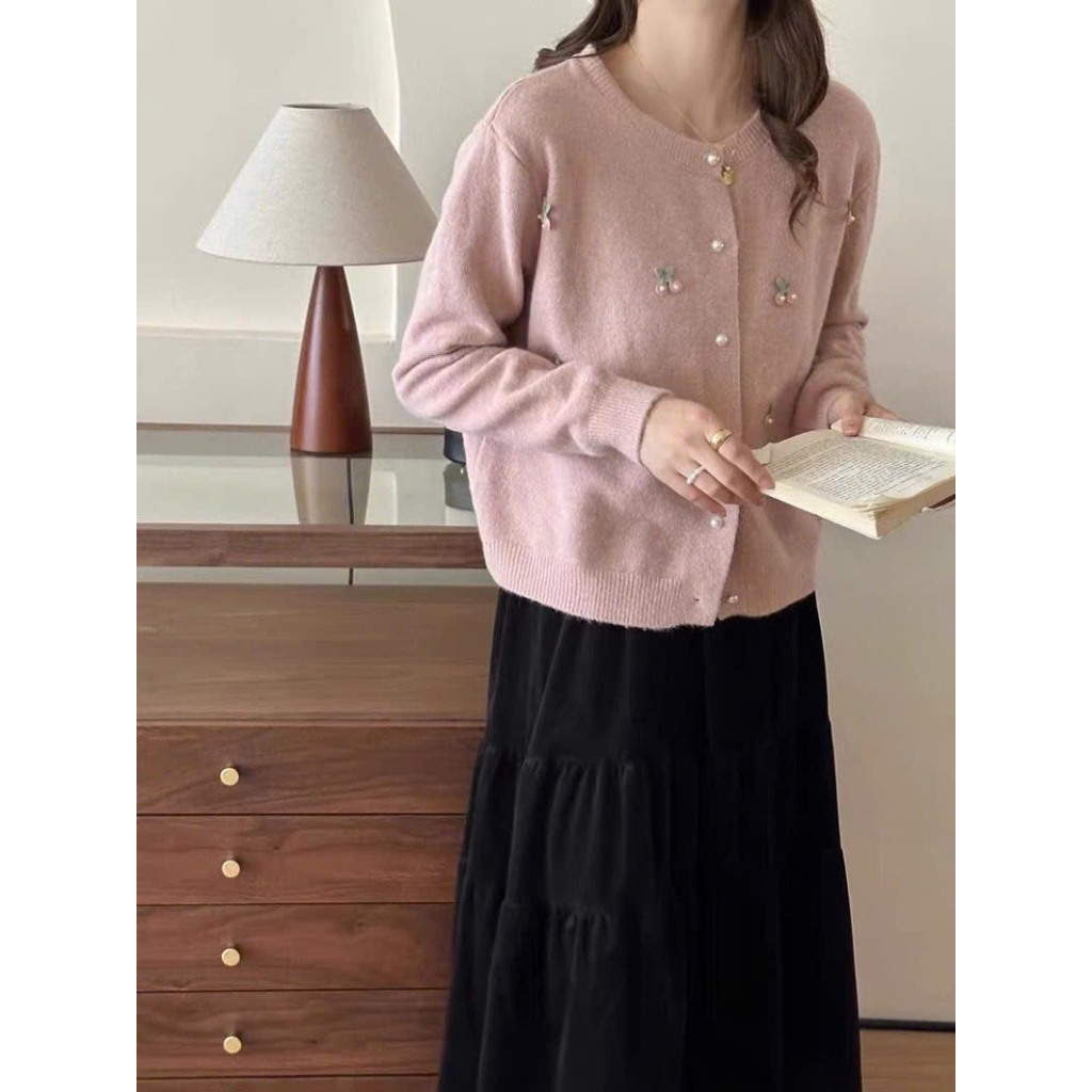 Áo Cadigan Len Lông Thỏ, Áo Len Dệt Kim Gắn Quả Cherry Cài Khuy Ngọc Chất Mềm Phong Cách Hàn Quốc Dễ Thương Shopquacam | BigBuy360 - bigbuy360.vn