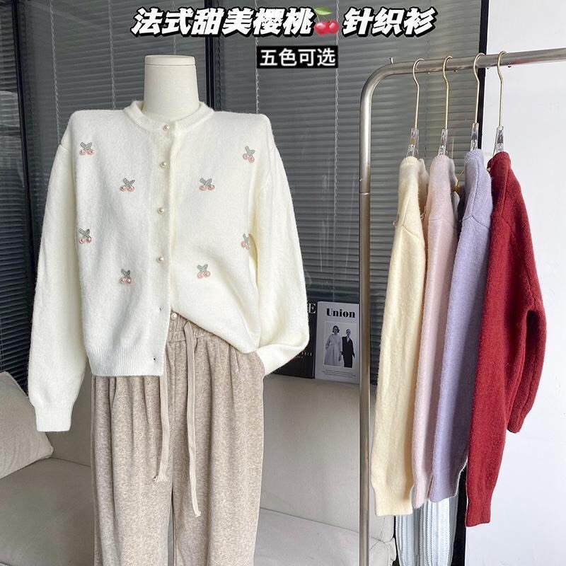 Áo Cadigan Len Lông Thỏ, Áo Len Dệt Kim Gắn Quả Cherry Cài Khuy Ngọc Chất Mềm Phong Cách Hàn Quốc Dễ Thương Shopquacam | BigBuy360 - bigbuy360.vn