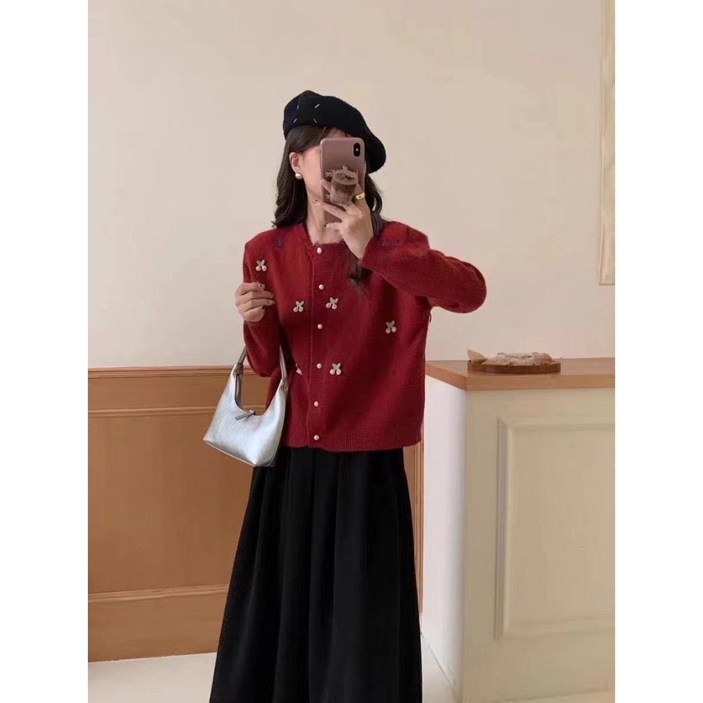 Áo Cadigan Len Lông Thỏ, Áo Len Dệt Kim Gắn Quả Cherry Cài Khuy Ngọc Chất Mềm Phong Cách Hàn Quốc Dễ Thương Shopquacam | BigBuy360 - bigbuy360.vn