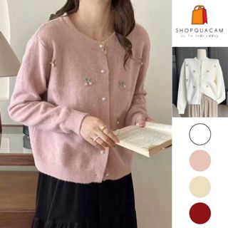 Áo Cadigan Len Lông Thỏ, Áo Len Dệt Kim Gắn Quả Cherry Cài Khuy Ngọc Chất Mềm Phong Cách Hàn Quốc Dễ Thương Shopquacam