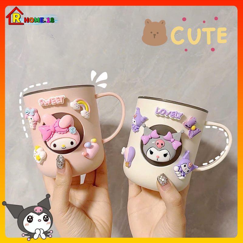 Cốc Uống Nước Cute Hình Kuromi Sanrio Dễ Thương - Ly Uống Nước Cute In Hình Kuromi, Thỏ Hồng Dung Tí