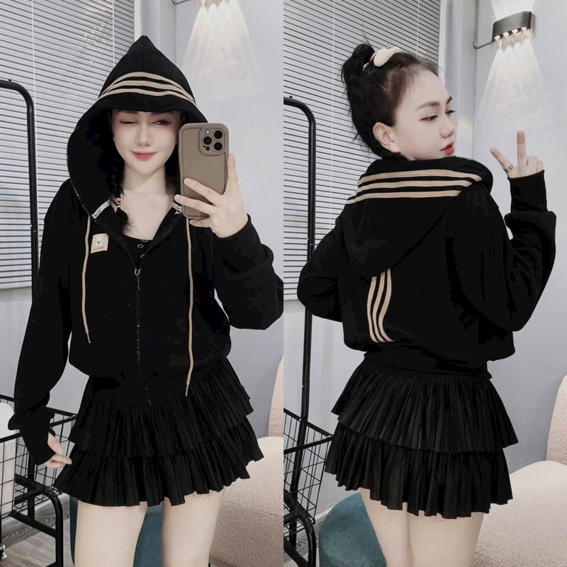 Áo Khoác Nhung Tăm Thêu Logo Sọc Nón và Lưng Nón 2 Lớp To Rộng Áo Khoác Đi Nắng Form Đẹp Chất Nỉ Mịn
