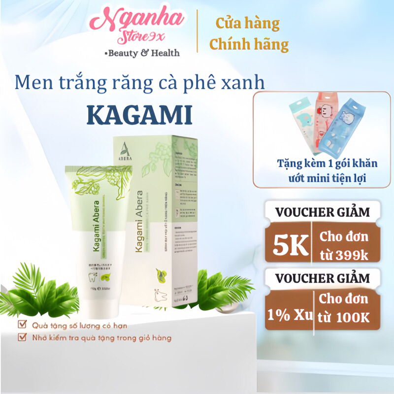 Men Trắng Răng Cà Phê Xanh Kagami Abera - Loại bỏ ngay mọi vết ố vàng, mảng bám, cao răng hiệu quả