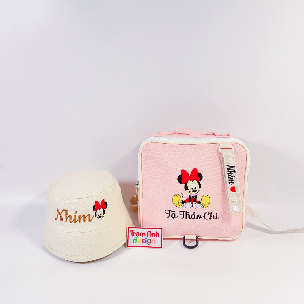 Thêu tên theo yêu cầu - Balo Vuông Thêu Tên Cho Bé Mầm Non, Tặng kèm Dây Tag Thêu Nick Name Cho Bé