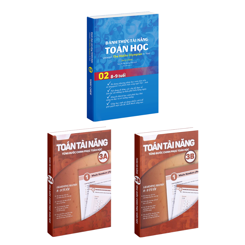 Combo sách Đánh thức tài năng toán học 2 và Toán tài năng 3a 3b sách toán lớp 2 lớp 3 ( 3 cuốn )