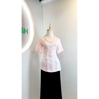 B.A121 - Bộ Áo Bà Ba Gấm Hoa Mẫu Đơn Tay Ngắn Cài Nút Cổ Tròn - Hân Nguyễn Áo Bà Ba