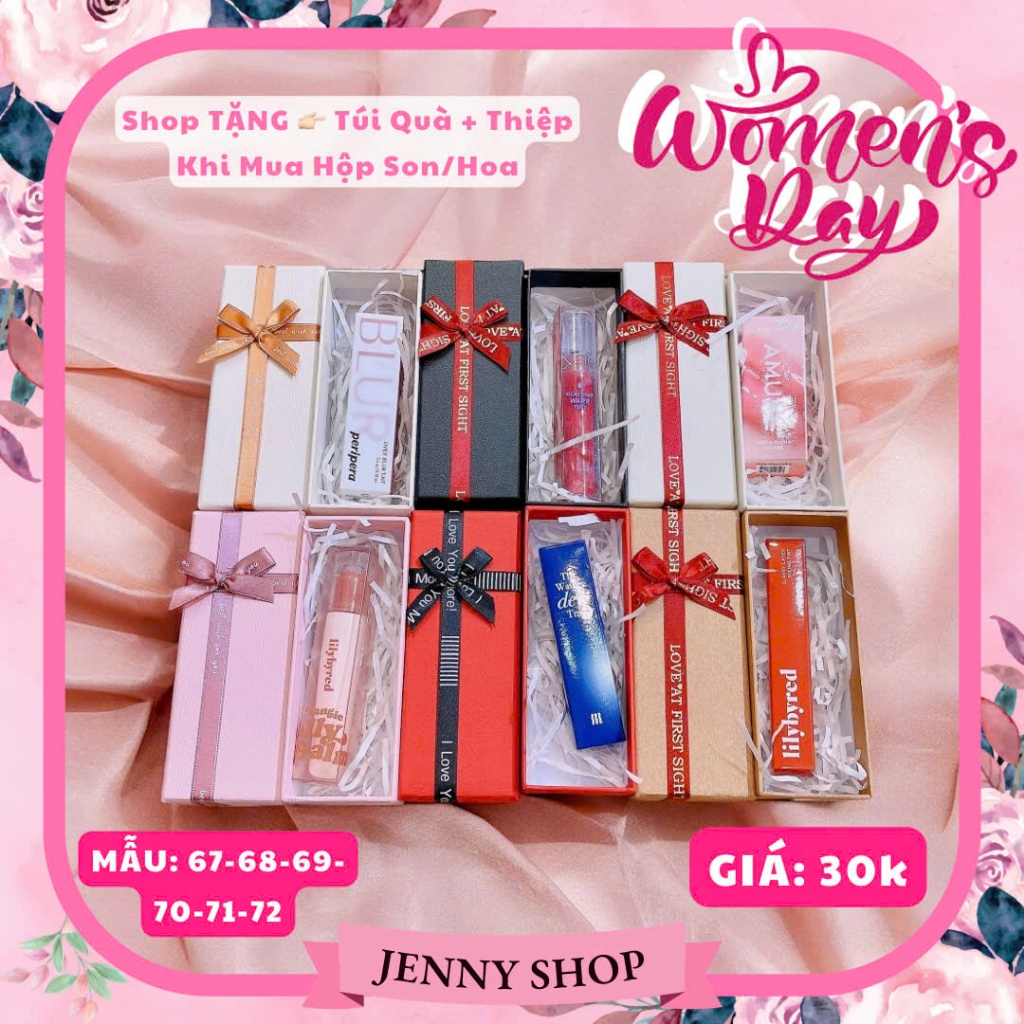 Hộp Hoa Sáp / Lụa Thơm Siêu Sang Chảnh (full box kèm đèn + thiệp chữ) - Hộp Hoa Đựng Son Quà