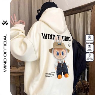 Áo hoodie unisex form rộng WIND LABUBU BOO áo khoác zip dây kéo thời trang nam nữ nỉ bông oversize