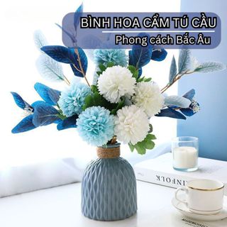 Bó Hoa Cẩm Tú Cầu Tặng Kèm Bình Hoa Nhựa, Bình Hoa Để Bàn Trang Trí Phong Cách Bắc Âu, Hoa Giả