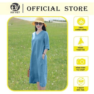 {Hàng Sẵn} Đầm Linen Dáng Suông Đũi Việt Tay Lửng Cổ Tim Form Rộng Mã 198 