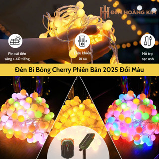 Đèn Led Năng Lượng Mặt Trời Bóng Cherry Đa Sắc Phiên Bản 2025 Đổi Màu Dài 17m Gồm 100 Bóng Sạc USB