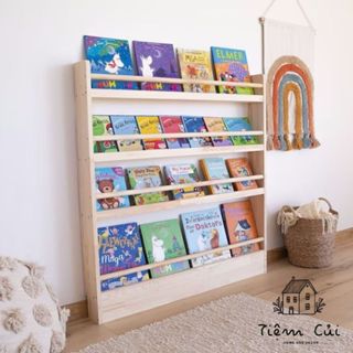 Kệ sách montessori bằng gỗ cho bé có gờ chặn sách không trượt (kèm đinh gắn tường không cần khoan)