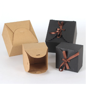 Hộp quà kraft vuông mini nắp cài thắt nơ Vintage kèm rơm lót, hộp giấy kraft EUNIO