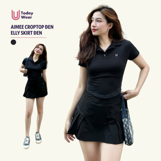 Set đồ tập gym yoga thể thao áo Aimee croptop đen mix chân váy Elly skirt đen Today U Wear cầu lông tennis bóng bàn