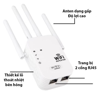 Bộ kích sóng wifi, bộ khuếch đại wifi 4 râu, Tốc độ 300Mbps, Phát xuyên tường kết nối xa sóng mạnh 2 cổng LAN