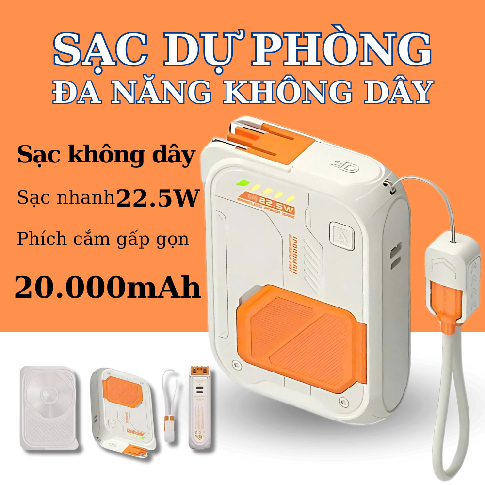 Cục Sạc Dự Phòng Sạc Nhanh 22.5 W, Sạc Dự Phòng Điện Thoại Nhanh Pin Khủng 20000 mAh