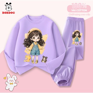 Bộ dài tay bé gái BOBDOG 2025,set quần áo thu đông chất liệu cotton cao cấp in hình CÔ GÁI cute TW- KS10 cho bé