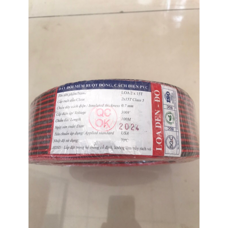 Dây điện đỏ đen cuộn 100m 2x15 Tim 0.3mm chuyên đi led